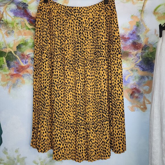 NWT J.Crew Women's Pleated Yellow and Blue Pleated Leopard Print Skirt Size 10 - Picture 1 of 6